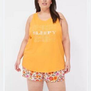 Cacique Sleep Shorts Pajamas Set Plus Size 22/24 "LET’S STAY IN BED” 2PC